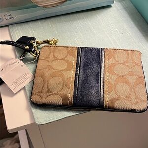 Coach Beige and Dark Blue Wristlet